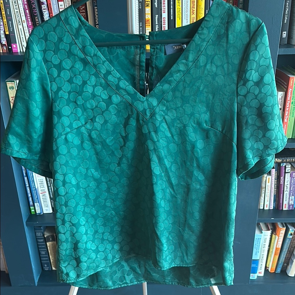 Modcloth Teal Patterned V-Neck Blouse